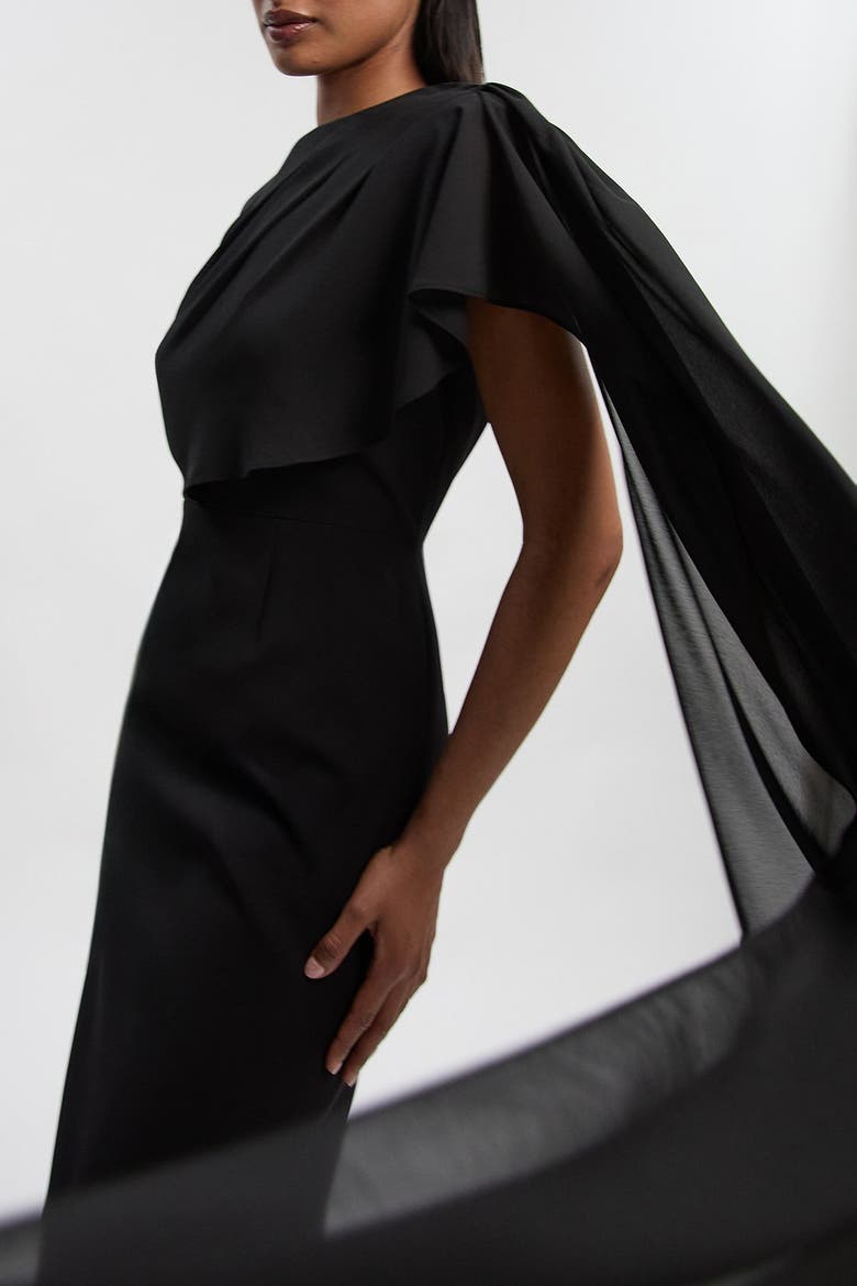 Tailored Cape Drape Maxi Dress, Alternate, color, Black
