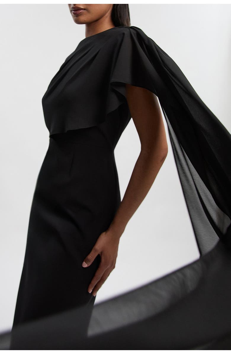 Karen Millen Tailored Cape Drape Maxi Dress, Alternate, color, Black