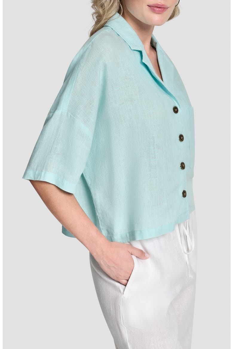 Linen Camp Shirt, Alternate, color, AQUA