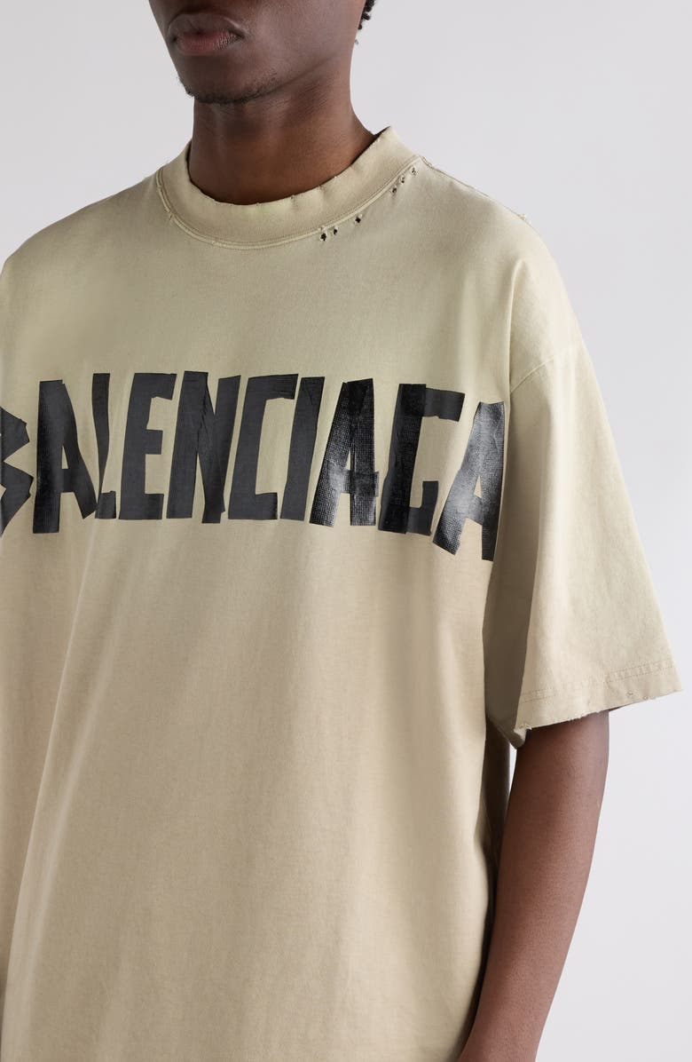Balenciaga Medium Fit Tape Type Logo Graphic T-Shirt, Alternate, color, Beige
