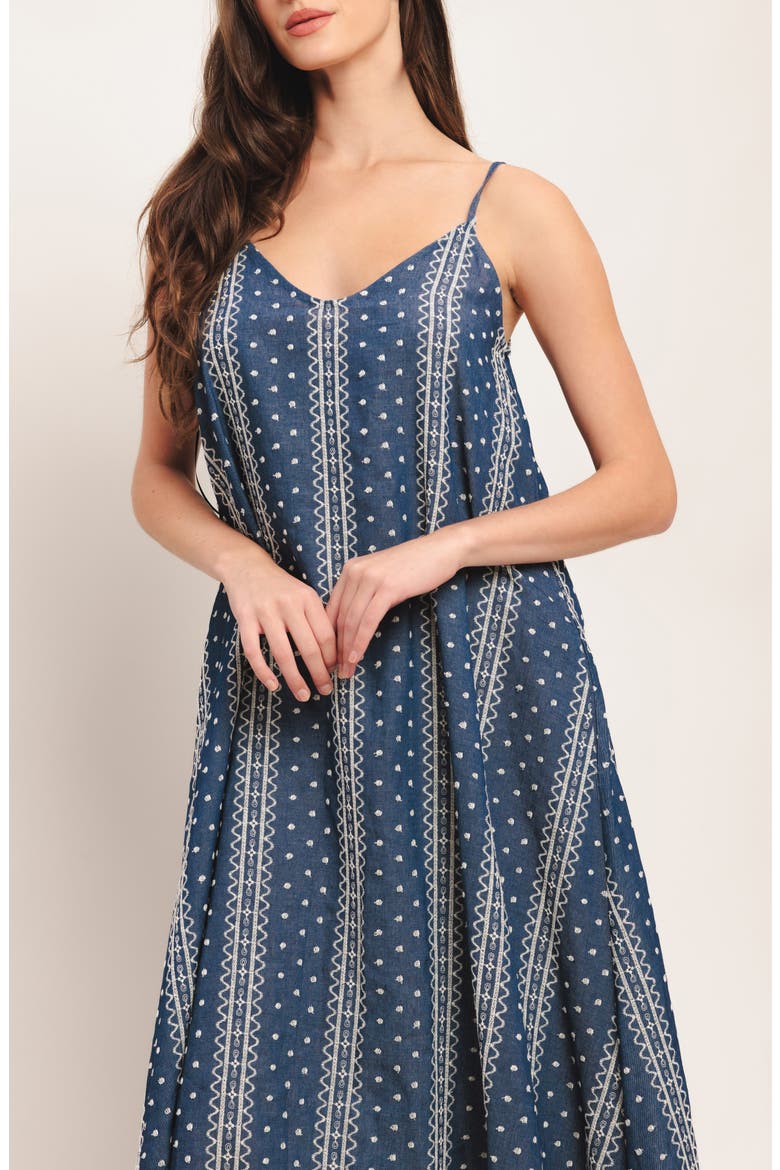 Embroidered Sleeveless Maxi Dress, Alternate, color, MEDIUM INDIGO