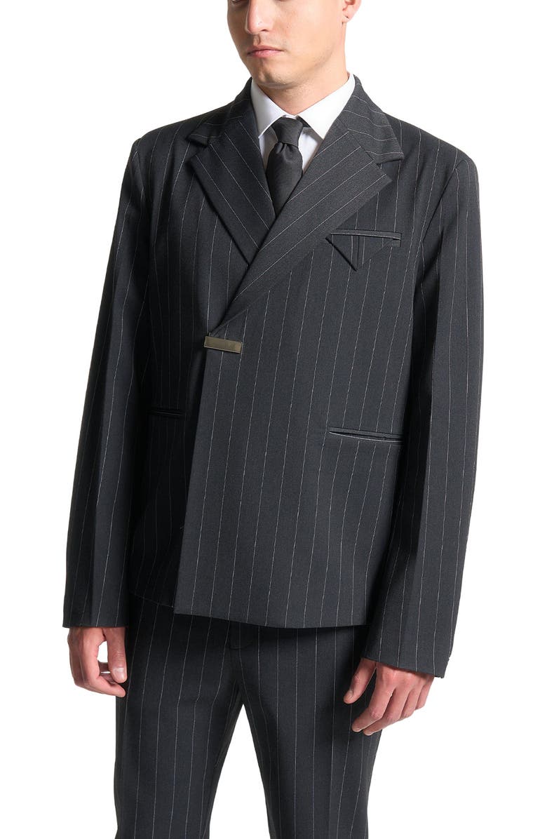 Manière De Voir Gaston Double Breasted Pinstripe Suit Jacket, Alternate, color, Grey
