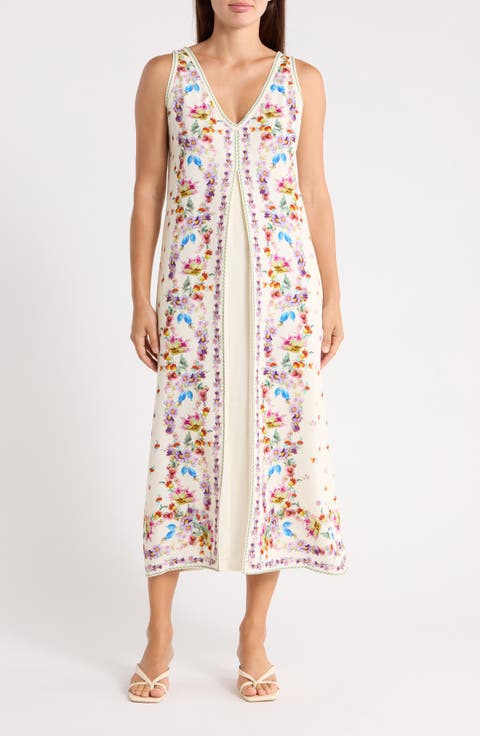 Border Print Sleeveless Maxi Dress