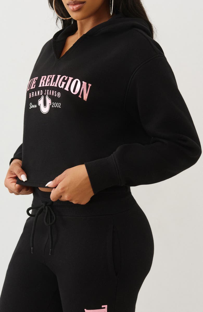 True Religion Notch Cotton Blend Crop Hoodie, Alternate, color,