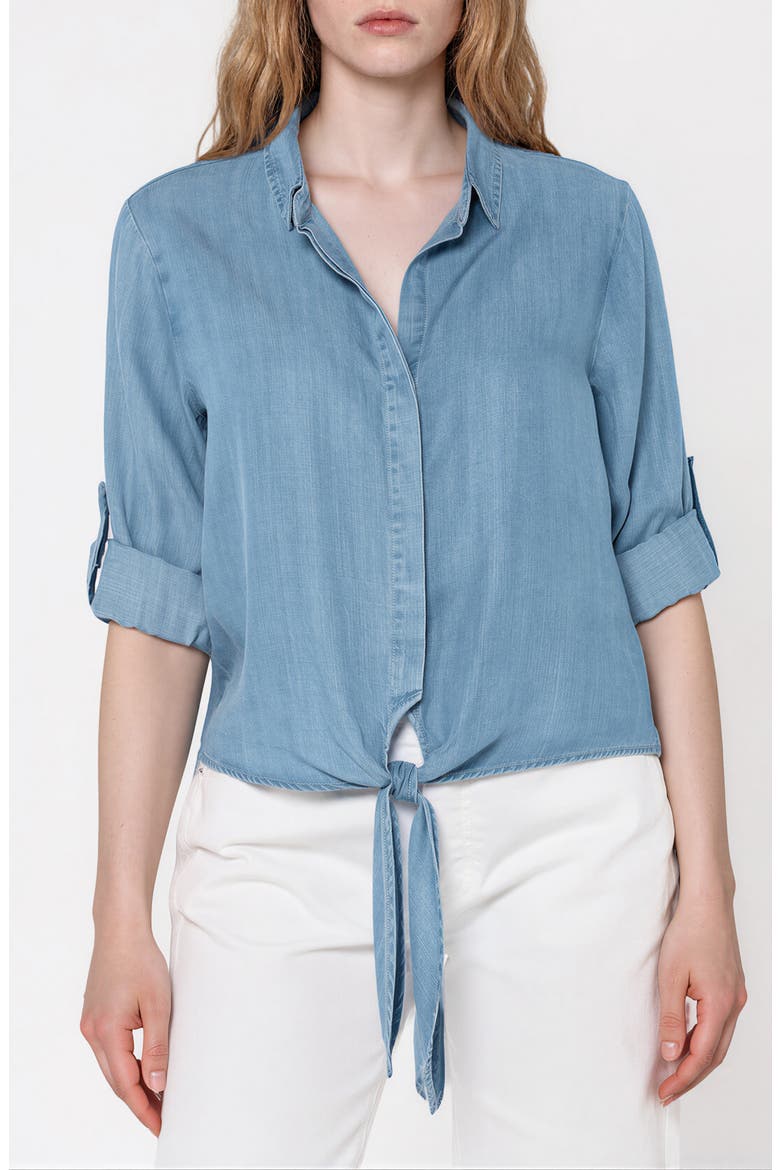 Solange Crop Tie Front Top, Main, color, CLASSIC INDIGO