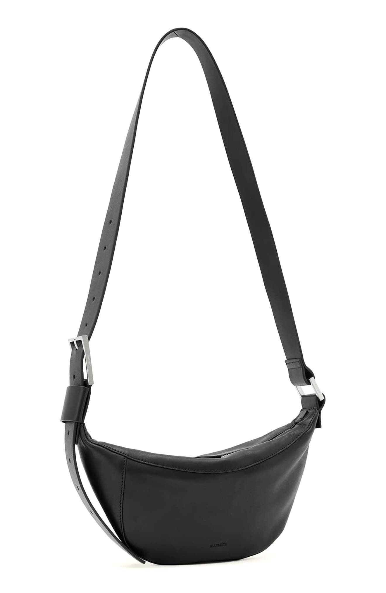 Luna Leather Crossbody Bag, Alternate, color, BLACK/ SILVER