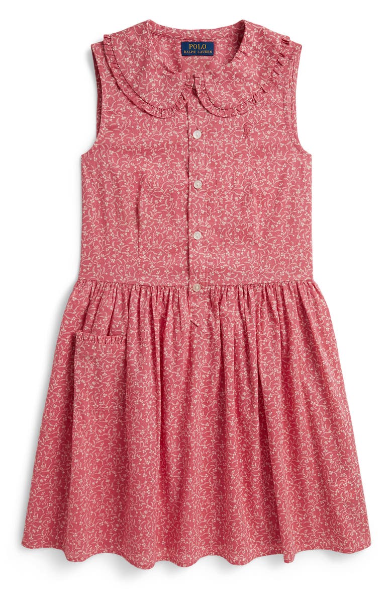 Kids' Peter Pan Collar Floral Cotton Slub Dress, Main, color, PROLYN FLORAL PINK