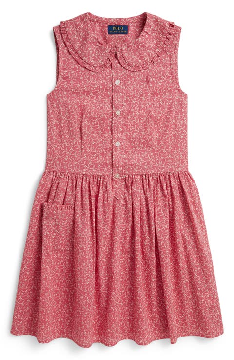 Kids' Peter Pan Collar Floral Cotton Slub Dress