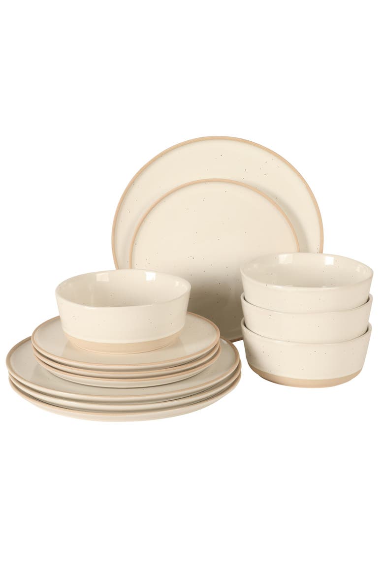 Humphrey Lane 12-Piece Reactive Glaze Stoneware Dinnerware Set, Main, color, White