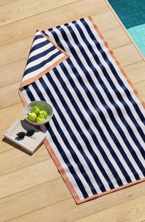 Woven & Weft Stripe Oversize Beach Towel In Stone Blue/clay