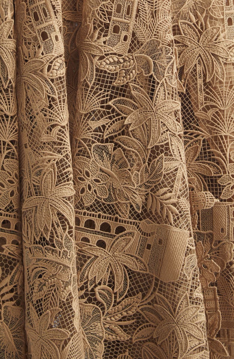 Oscar de la Renta Dominican Republic Toile Guipure Lace Cocktail Dress, Alternate, color, Biscuit