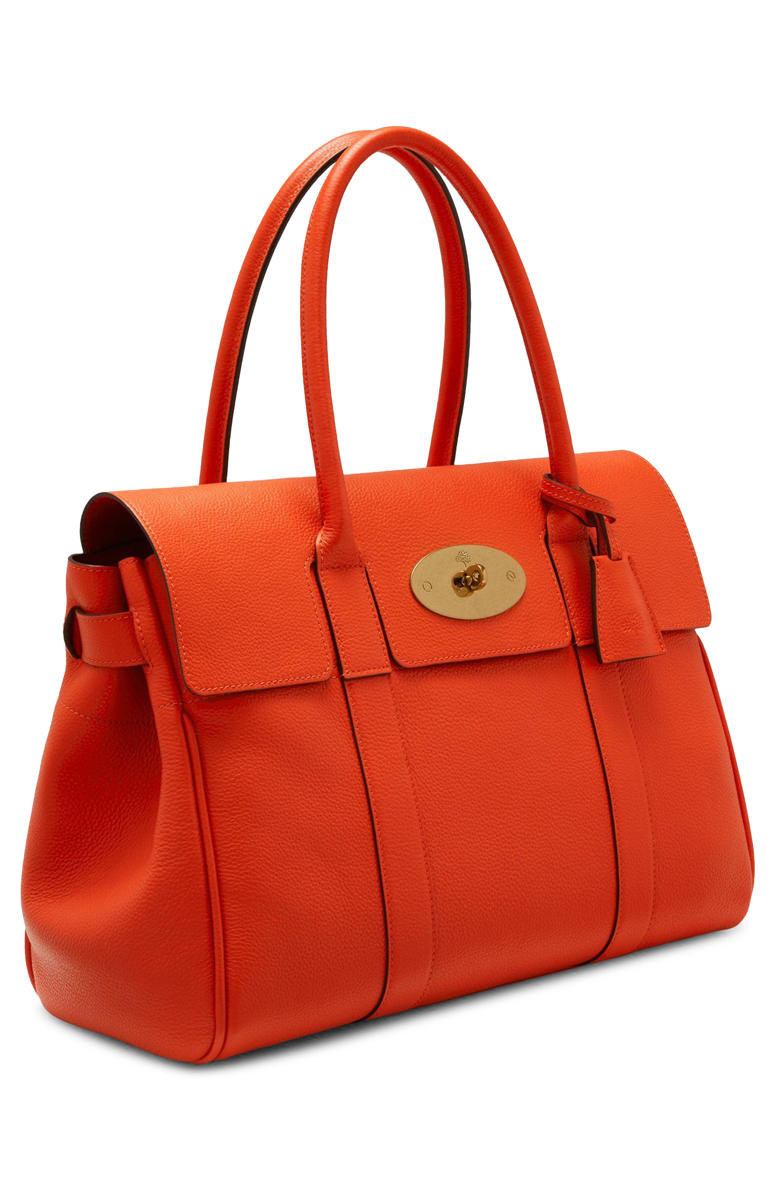 Bayswater Grained Leather Satchel, Alternate, color, CORAL ORANGE