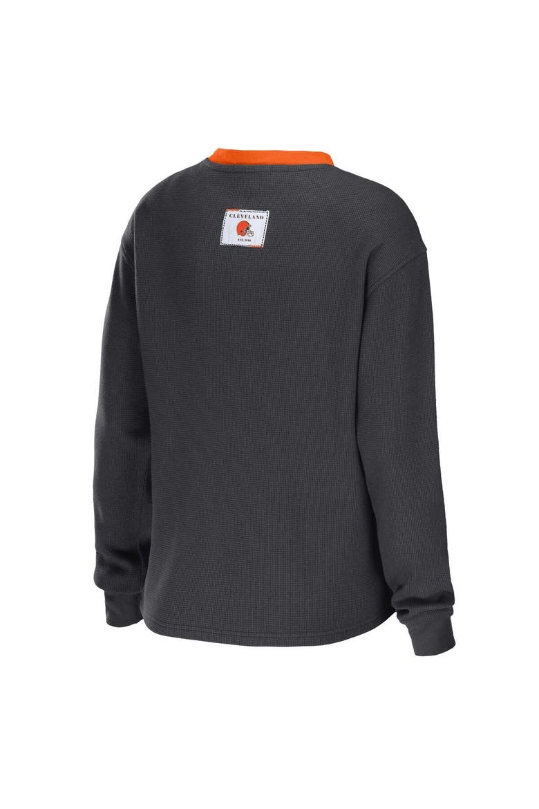 Women's WEAR by Erin Andrews Charcoal Cleveland Browns Waffle Henley Long Sleeve T-Shirt, Alternate, color, Charcoal