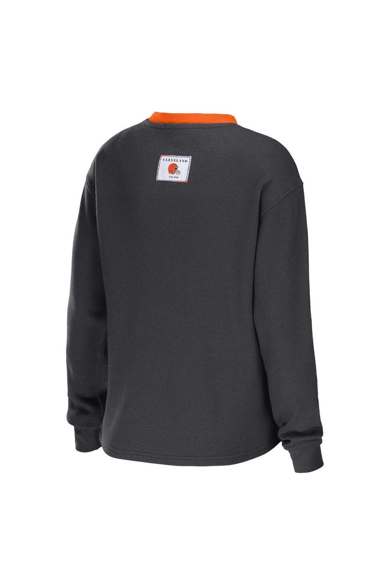 WEAR by Erin Andrews Women's WEAR by Erin Andrews Charcoal Cleveland Browns Waffle Henley Long Sleeve T-Shirt, Alternate, color, Charcoal