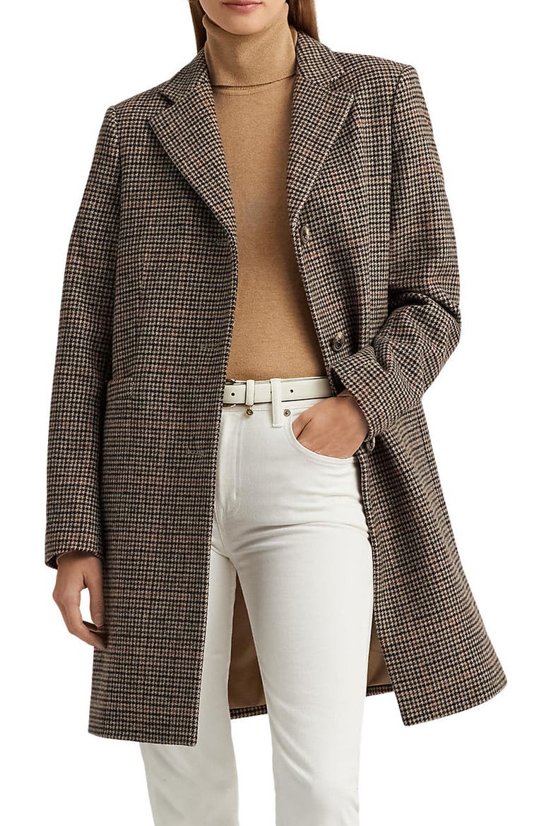 Houndstooth Check Wool Blend Coat, Main, color, BOX HOUNDSTOOTH