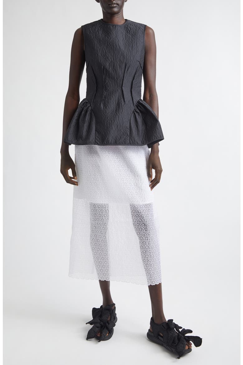 Donna Windflower Embroidered Organza Midi Skirt, Alternate, color, WHITE