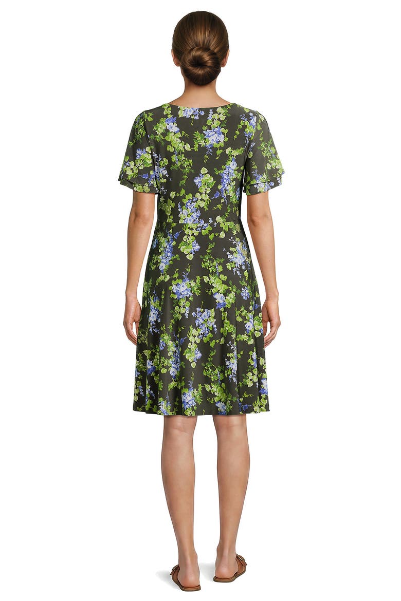 Silky Knit V-neck Flutter Sleeve Knee Length Dress, Alternate, color, Forest Moss Blooms