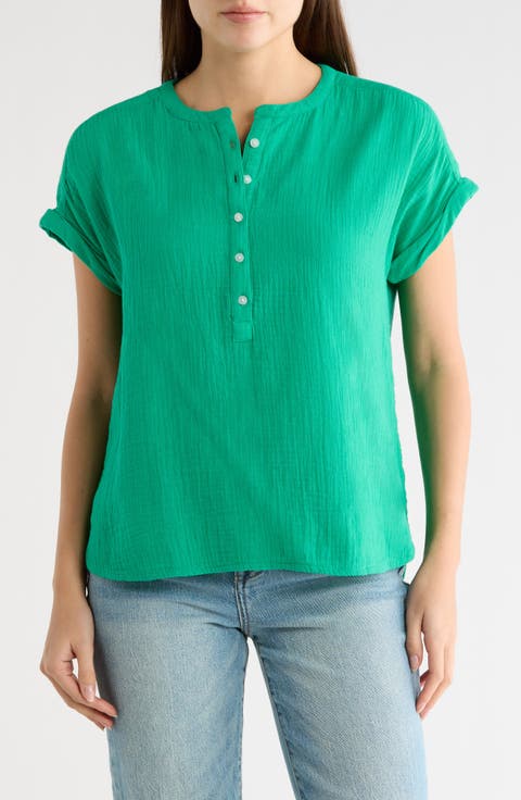 Cotton Gauze Henley Top