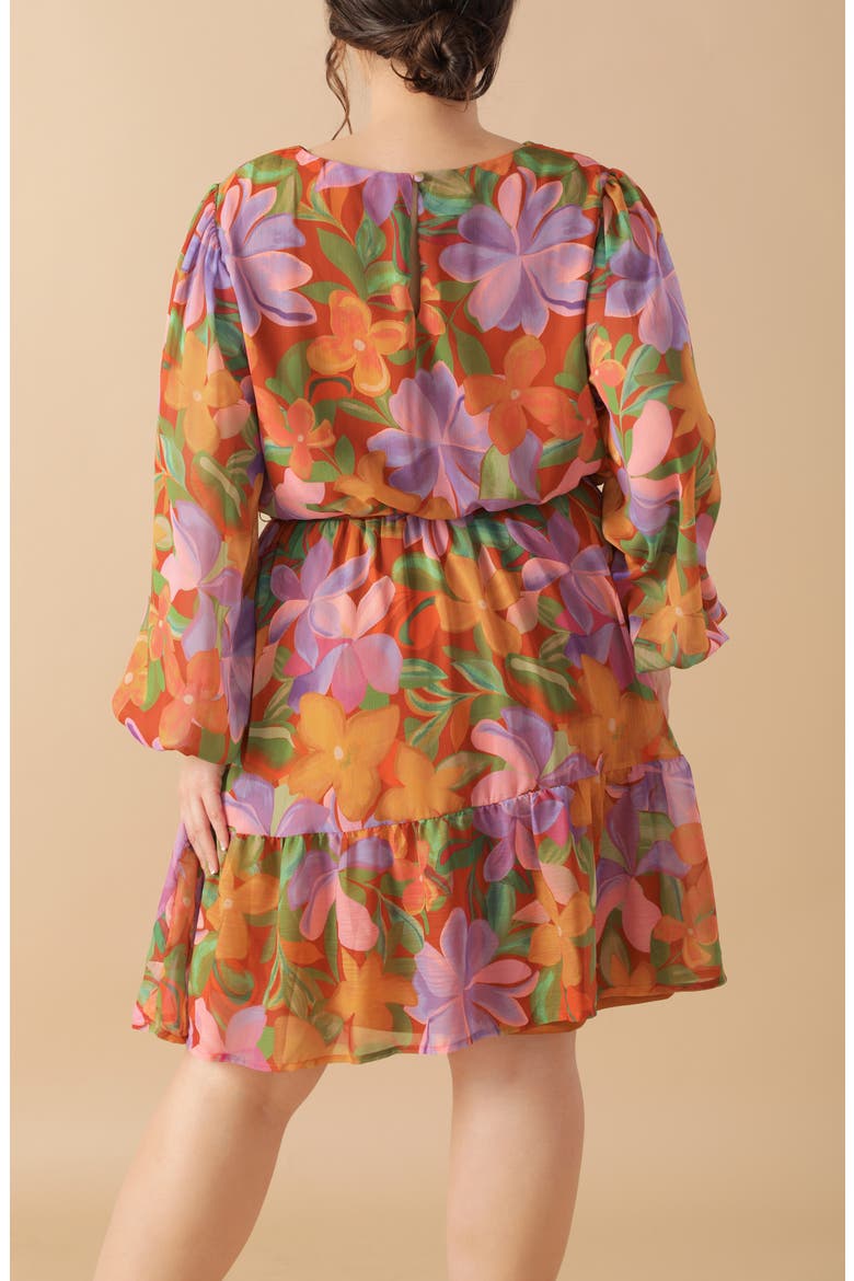 Long Sleeve Print Minidress, Alternate, color, RUST