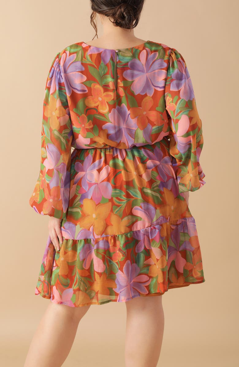 FLYING TOMATO Long Sleeve Print Minidress, Alternate, color, Rust