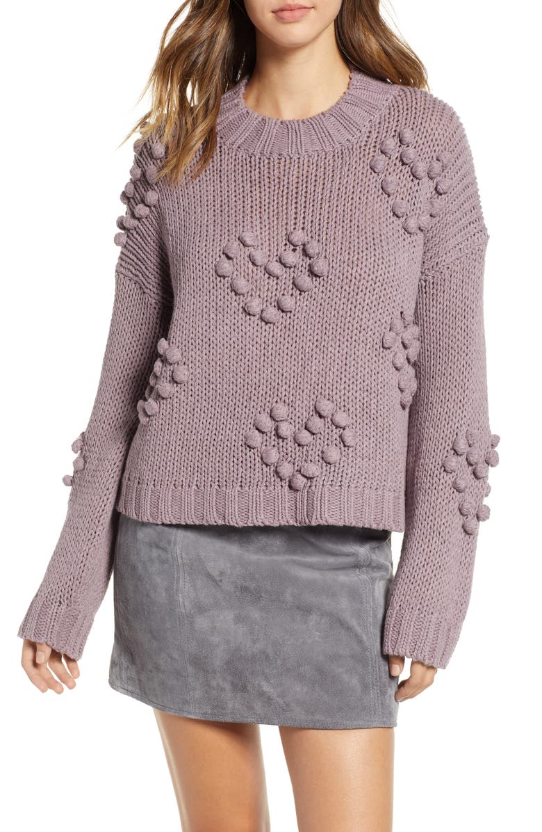 Woven Heart Placement Knot Knit Sweater, Main, color, 