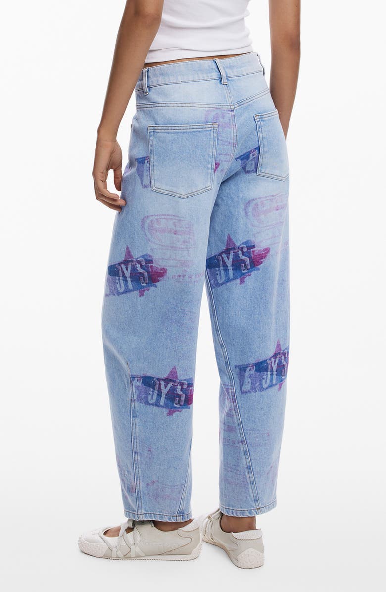 Desigual Print Boyfriend Barrel Leg Jeans, Alternate, color, Medium Blue