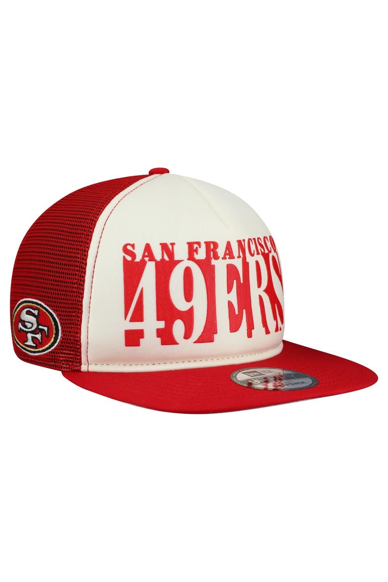 Men's New Era Cream/Scarlet San Francisco 49ers  Cutout A-Frame 9FIFTY Snapback Hat, Main, color, Cream