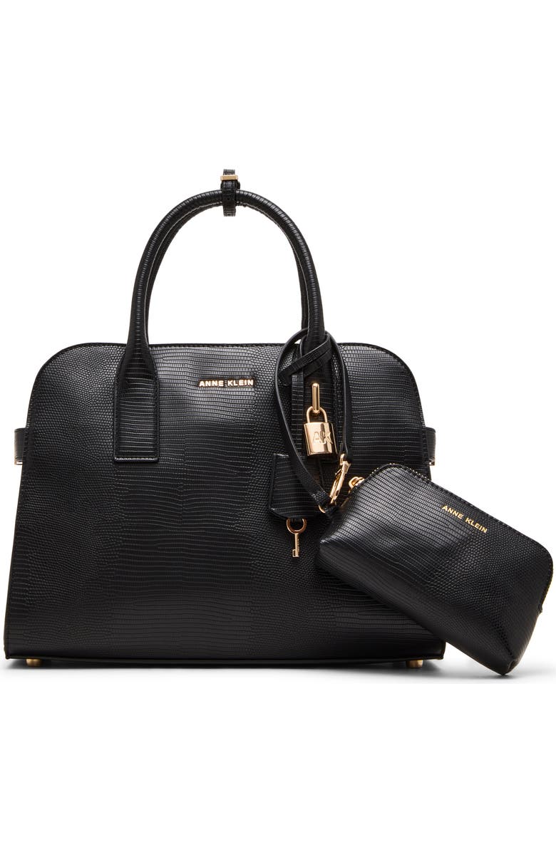 Anne Klein Curved Satchel, Main, color, Black