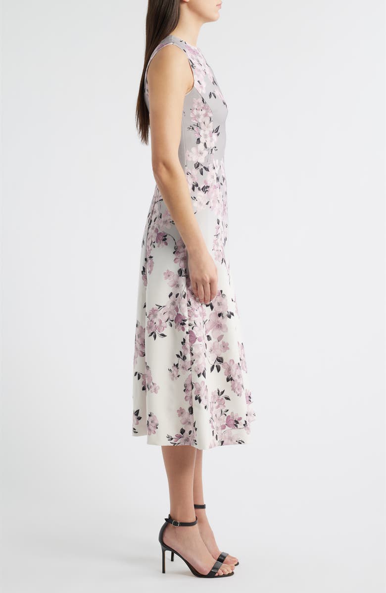 Anne Klein Floral Print Sleeveless Midi Dress, Alternate, color, White Dove Multi