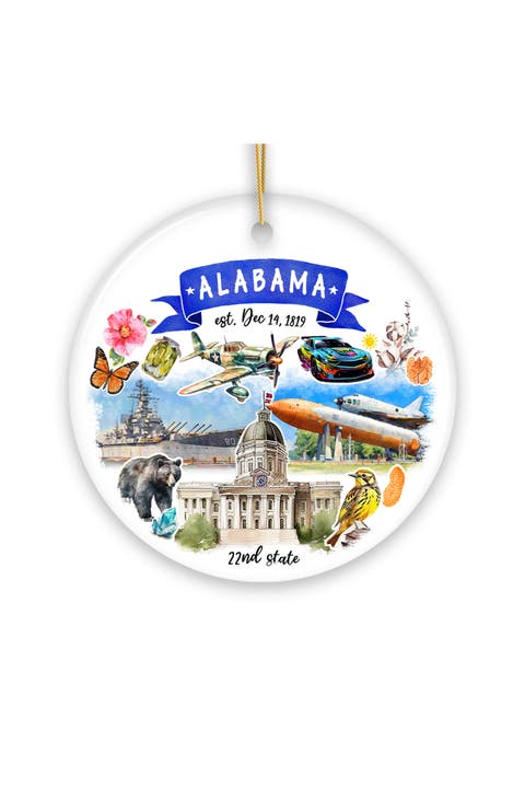 Alabama Watercolor State Landmarks Round Ornament