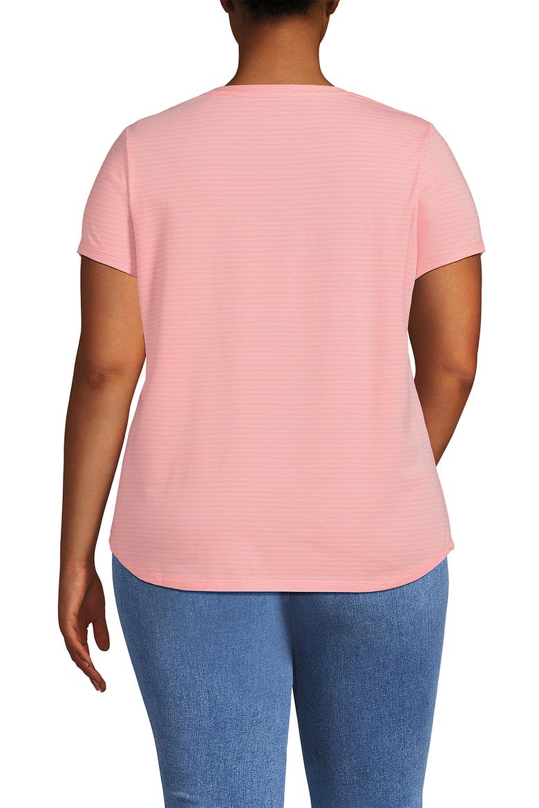 Plus Size Short Sleeve Lightweight Jersey Scoop Neck T-shirt, Alternate, color, Sunset Coral Pink Thin Stripe