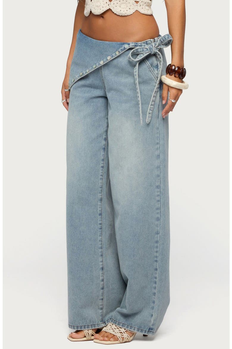 Stud Foldover Wide Leg Jeans, Alternate, color, LIGHT-BLUE