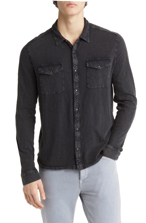 John Varvatos Arvon Cotton Snap-Up Western Shirt in Mineral Blk 