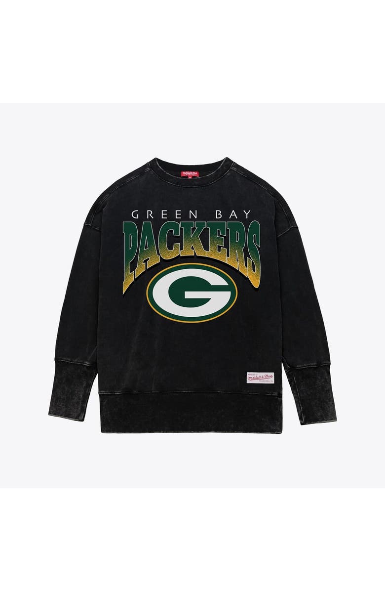 Mitchell & Ness Women's Mitchell & Ness Black Green Bay Packers Delineate Mineral Wash Crewneck Sweatshirt, Main, color, Black