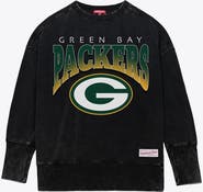 Mitchell & Ness Women's Mitchell & Ness  Black Green Bay Packers Delineate Mineral Wash Crewneck Sweatshirt