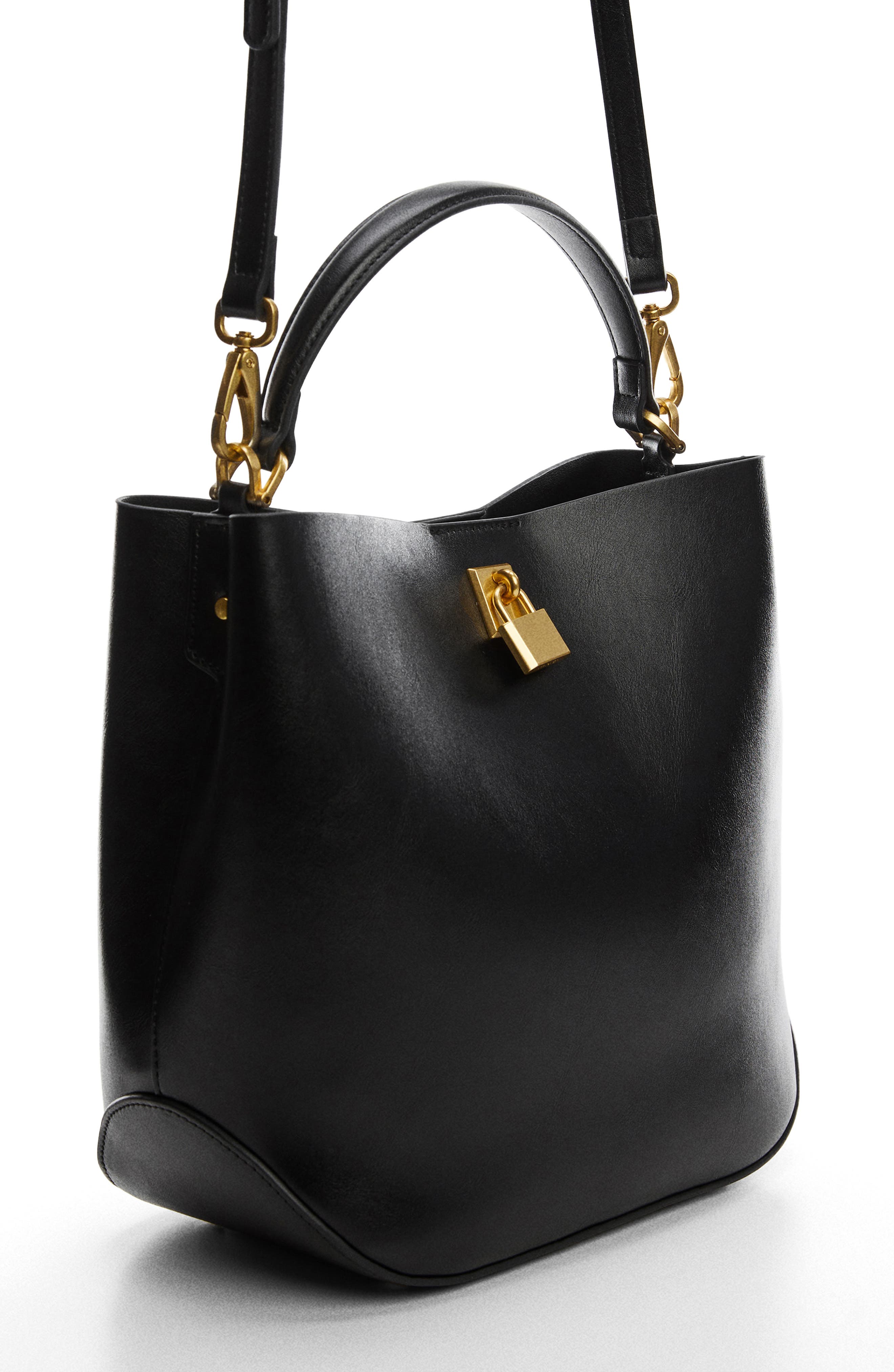 MANGO Padlock Faux Leather Shopper Bag, Alternate, color, 