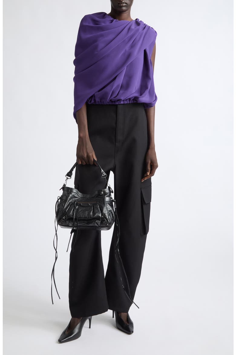 High Waist Wool Barrel Leg Cargo Pants, Alternate, color, 1000 BLACK