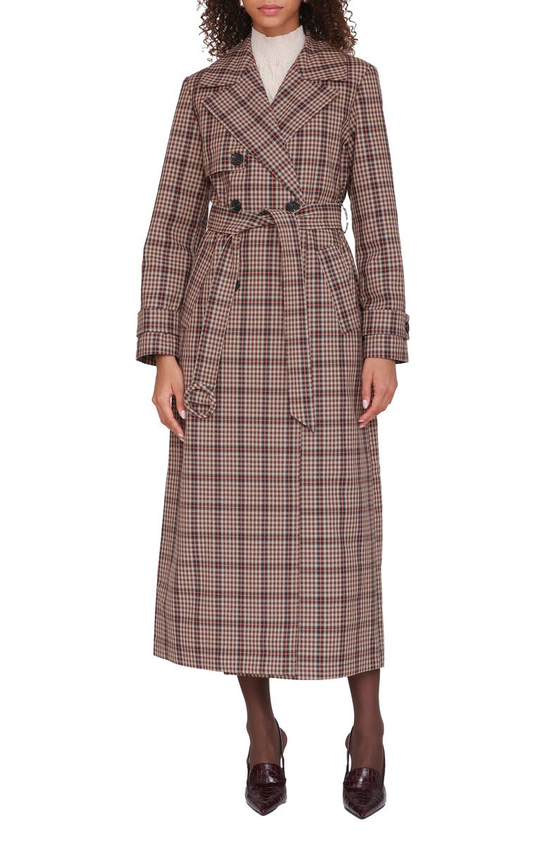 Avec Les Filles Plaid Trench Coat, Alternate, color, Brown- Orange Plaid