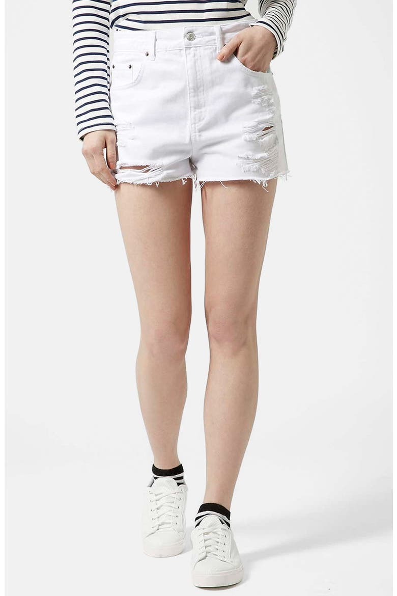 Moto White Denim Shorts, Main, color, WHITE