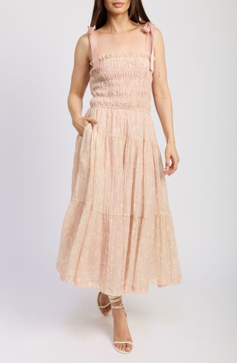 Geraldine Smocked Tie Strap Maxi Dress