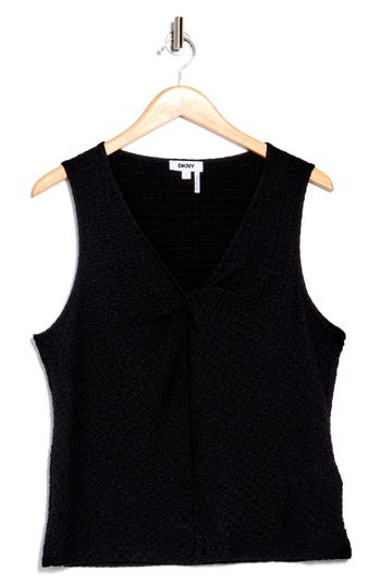 Dkny Pucker Twist V-neck Tank In Black