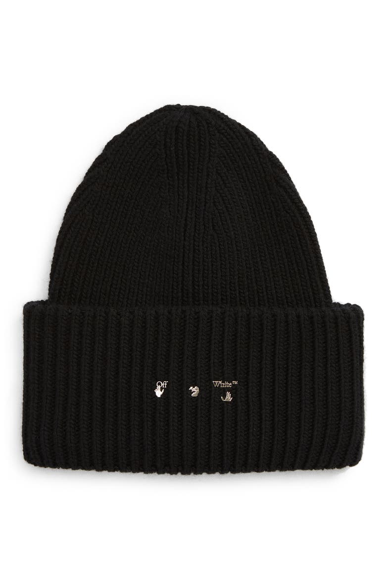 Logo Plaque Rib Wool Beanie, Main, color, BLACK