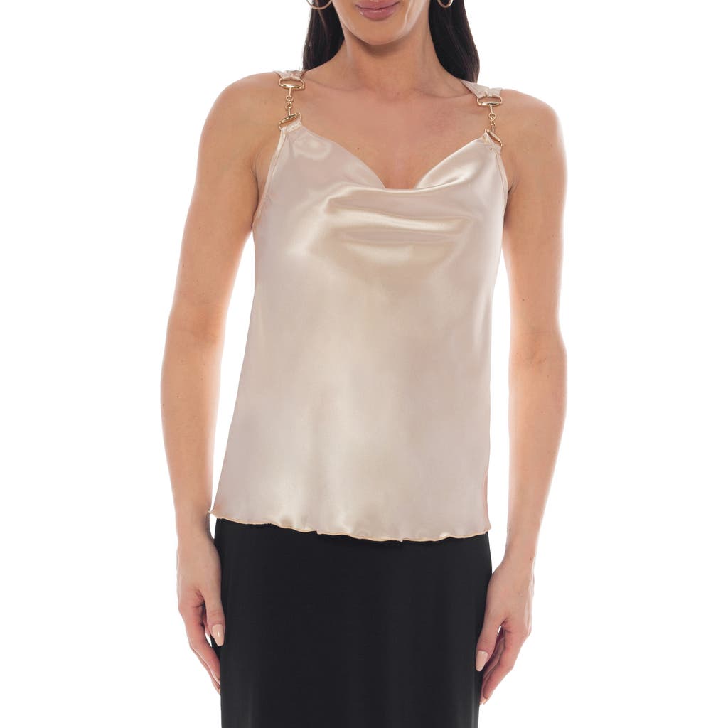 Tash And Sophie Horsebit Hardware Satin Top In Neutral