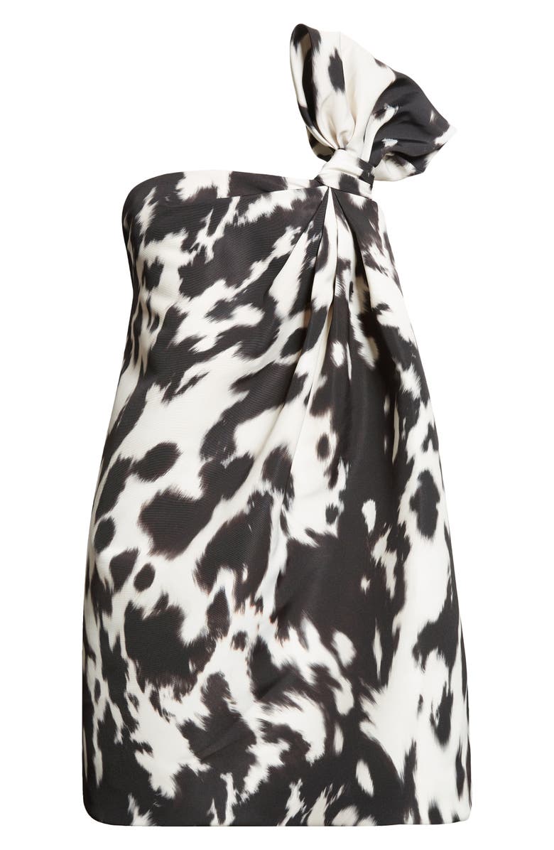 Oscar de la Renta Cow Print Strapless Cocktail Dress, Alternate, color, Ecru/ Black
