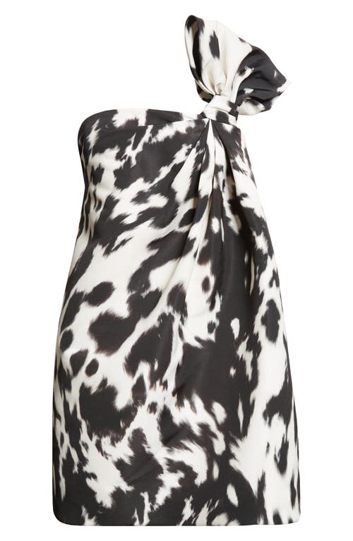 Oscar De La Renta Cow Print Strapless Cocktail Dress In Black