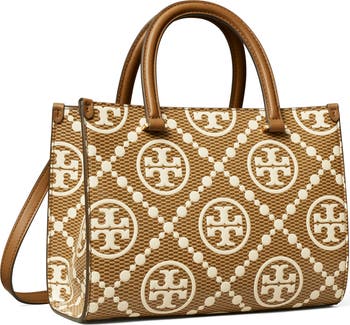 T Monogram Embossed Textured Leather Tote