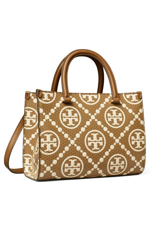 Tory Burch T Monogram Embossed Textured Leather Tote In Walnut