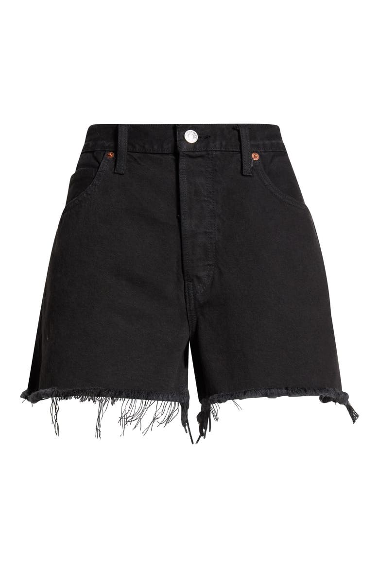 The Breezy Frayed Hem Denim Shorts, Alternate, color, WASHEDBLACK
