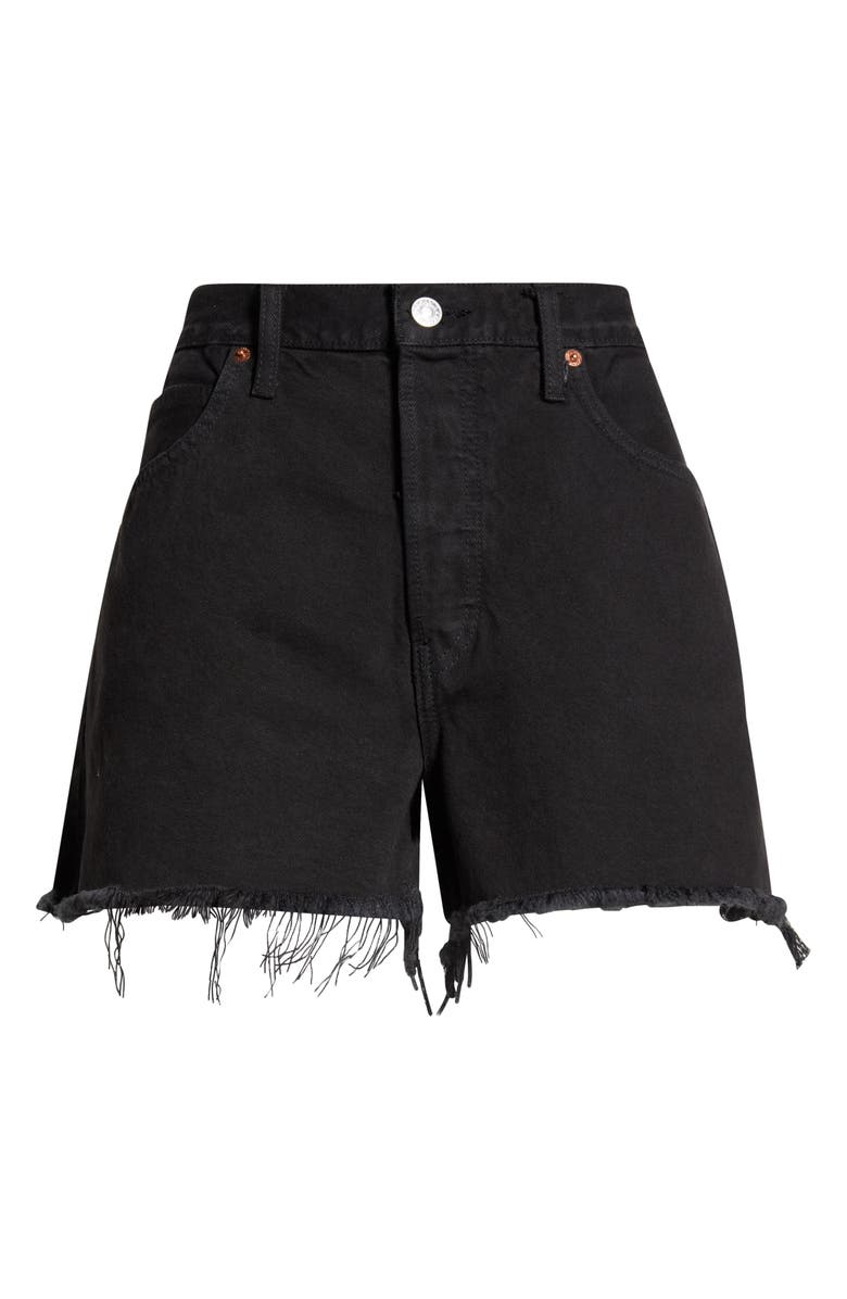 Re/Done The Breezy Frayed Hem Denim Shorts, Main, color, Washedblack