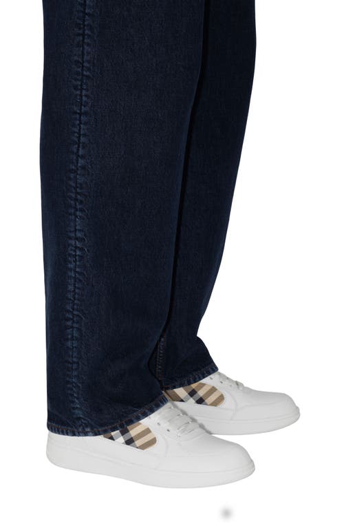 Burberry Men Low-top Leather Sneakers With Check Inserts